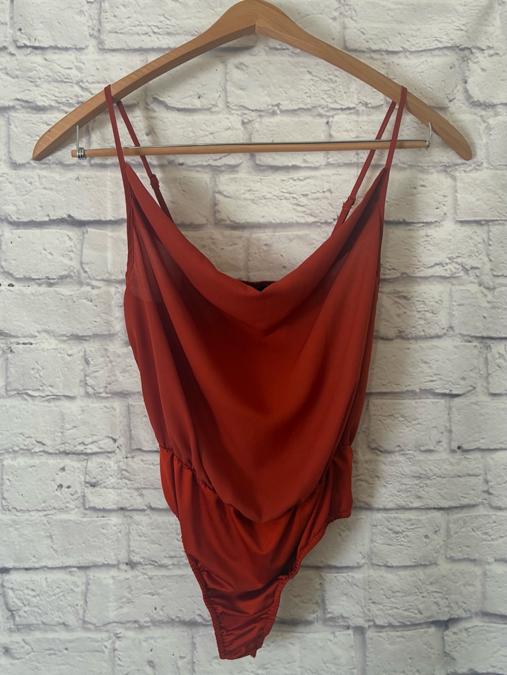 Missguided Women's Rust Cowl Neck Sheer/Satin Bodysuit - Medium Size 8